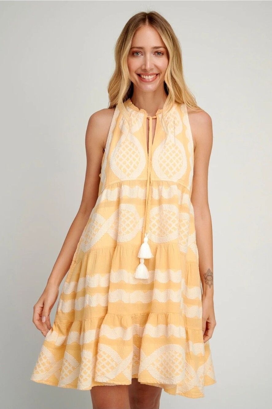 PEARL & CAVIAR Hydra Zakar Sleeveless Tiered Dress sz S/M Greek Chic Pockets Lux
